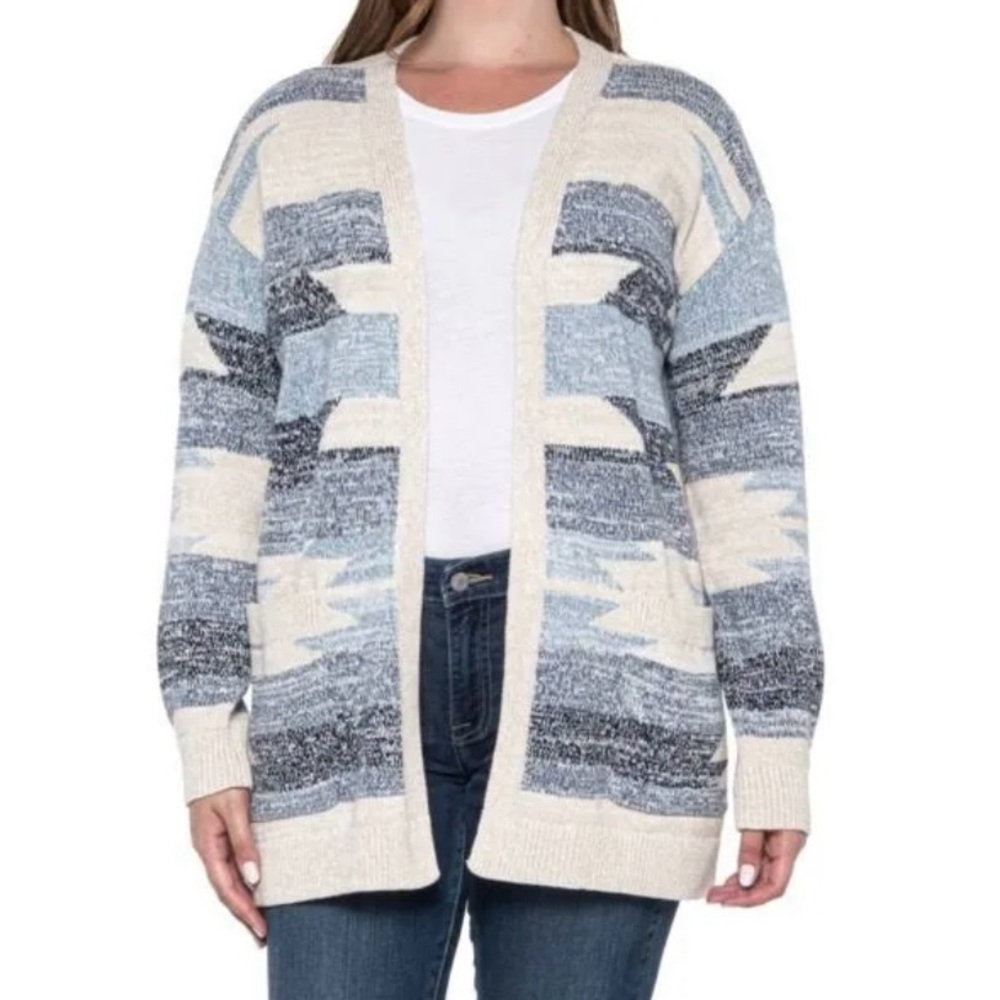 Lucky Brand Jersey Intarsia Aztec Print Cardigan Sweater - Picture 2 of 5